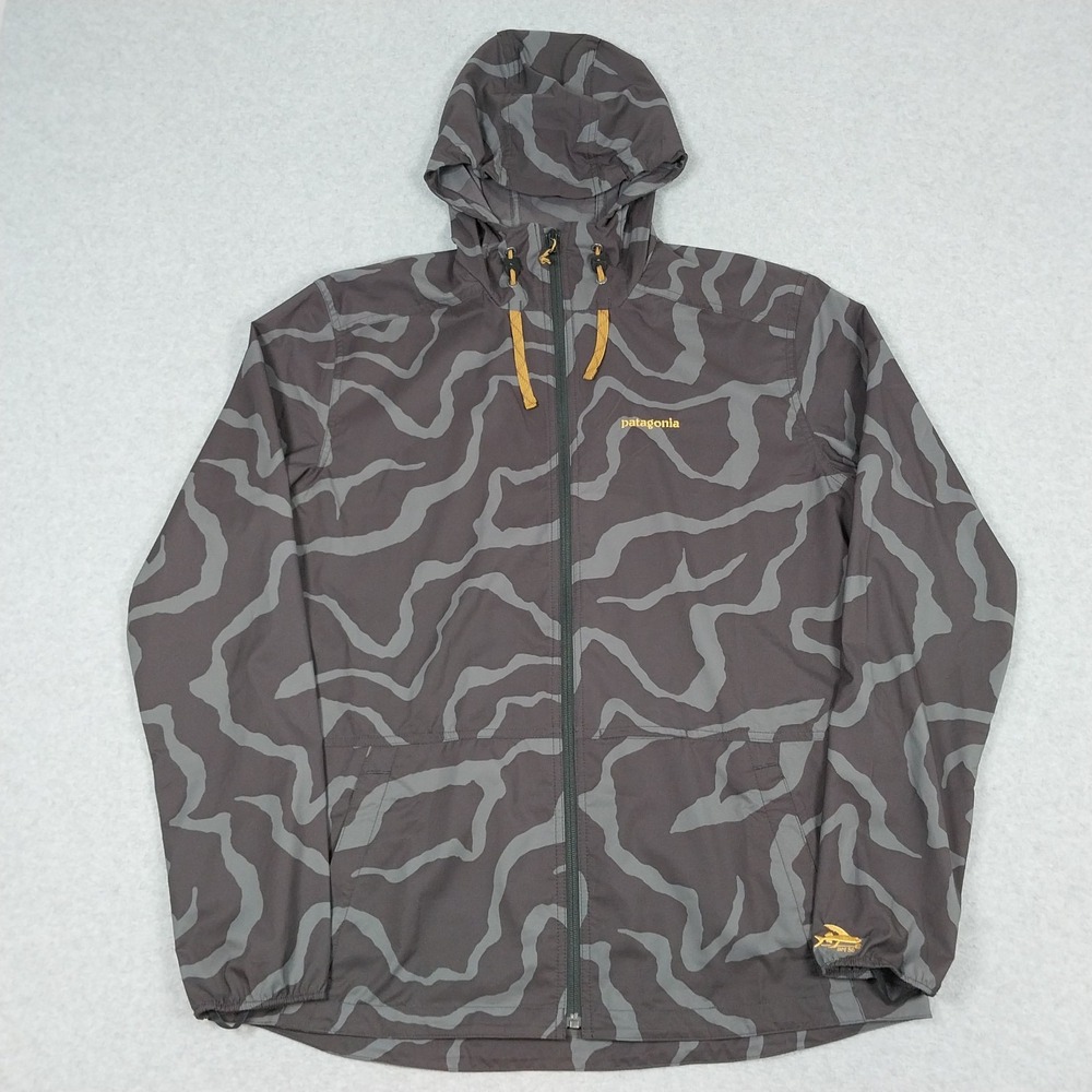 Patagonia Jacket Men's Medium Ink Black Tiger Tracks Camo Terre Planing Hoody